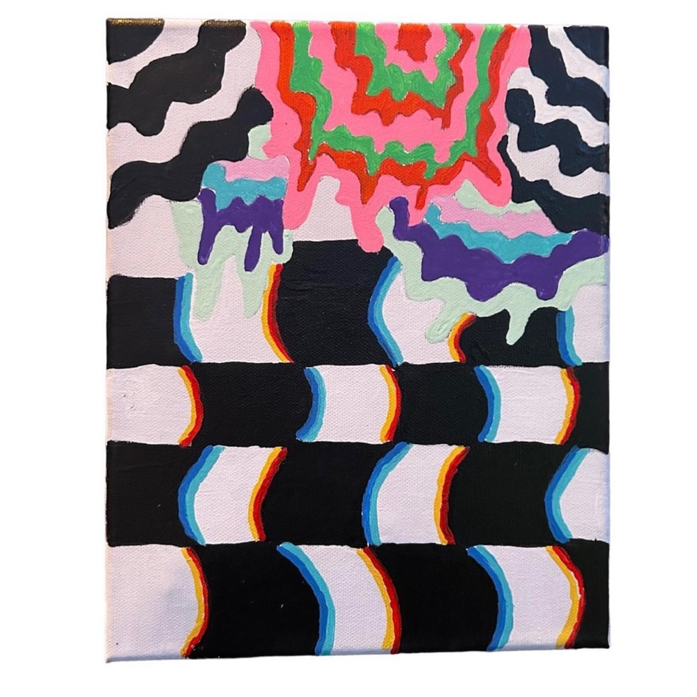 Hand-Crafted Trippy Checkerboard Painting